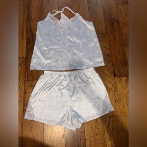 BCBGMaxAzria Light Grey Women’s Satin Lace-Trim Cami & Short Set Size Medium